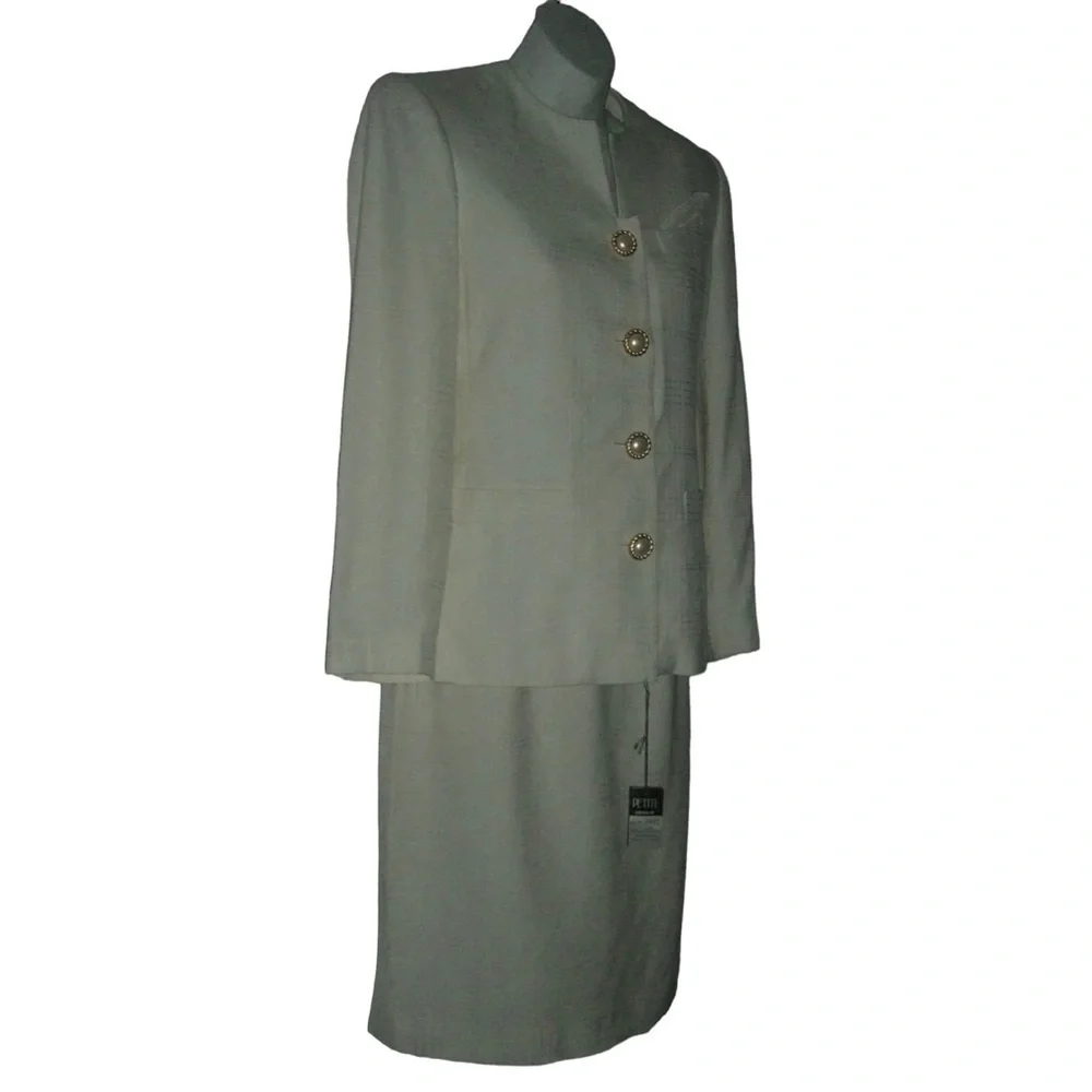 Vintage 90's Petite Sophisticate Suit Plaid Ivory Pearl Buttons Blazer Suit NWT - Picture 4 of 16